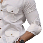 White Cotton Self-Print Hunting Style Shirt | Premium Men's Sportswear | Classic Outdoor Design | Comfortable Cotton Fabric | Size 36-44